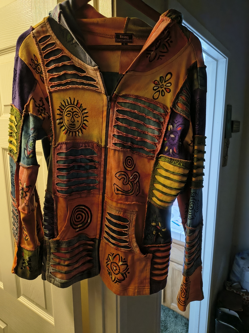 Rising International Multicolor Patchwork Hooded Zip-Up Jacket